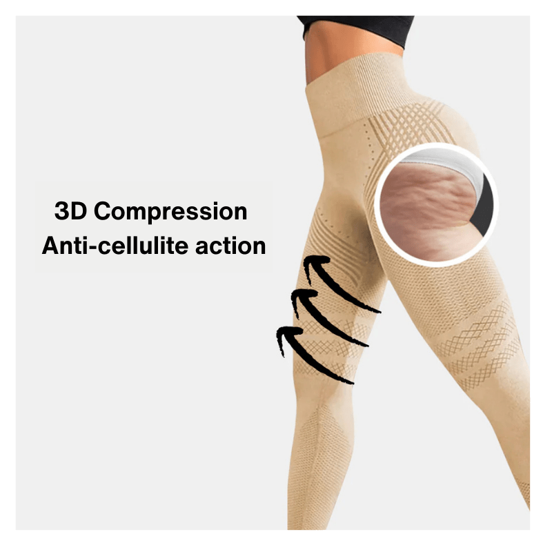 Compression zones of Vitaria Anti-Cellulite Leggings – 3D shaping texture close-up